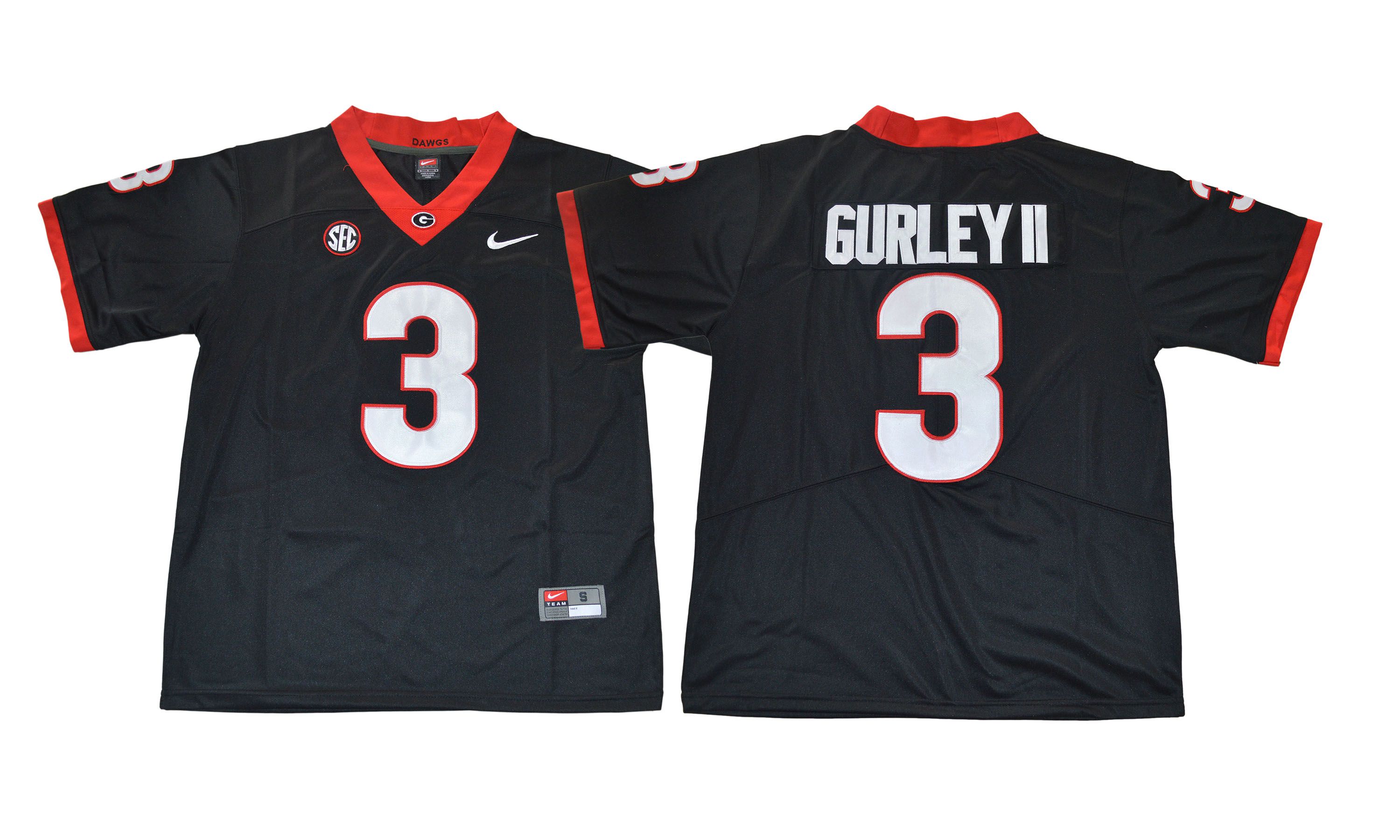 Men NCAA 2017 Georgia Bulldogs #3 Gurleyii black jersey->ncaa teams->NCAA Jersey